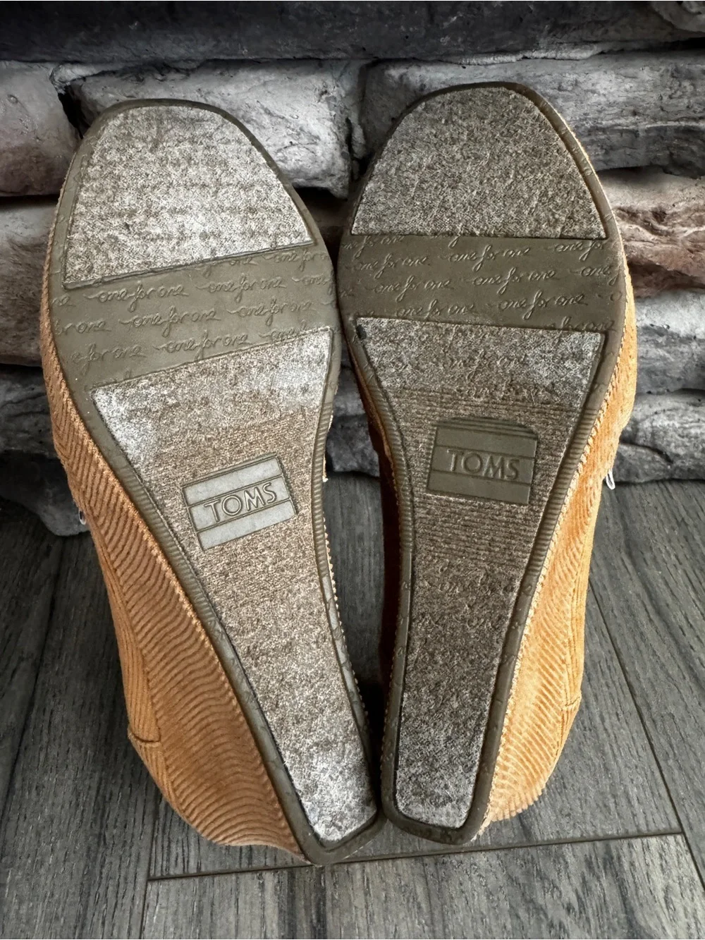 TOMS Khaki Tan Corduroy Peep-Toe Calypso Wedge Slip-Ons-6.5 3” Wedge